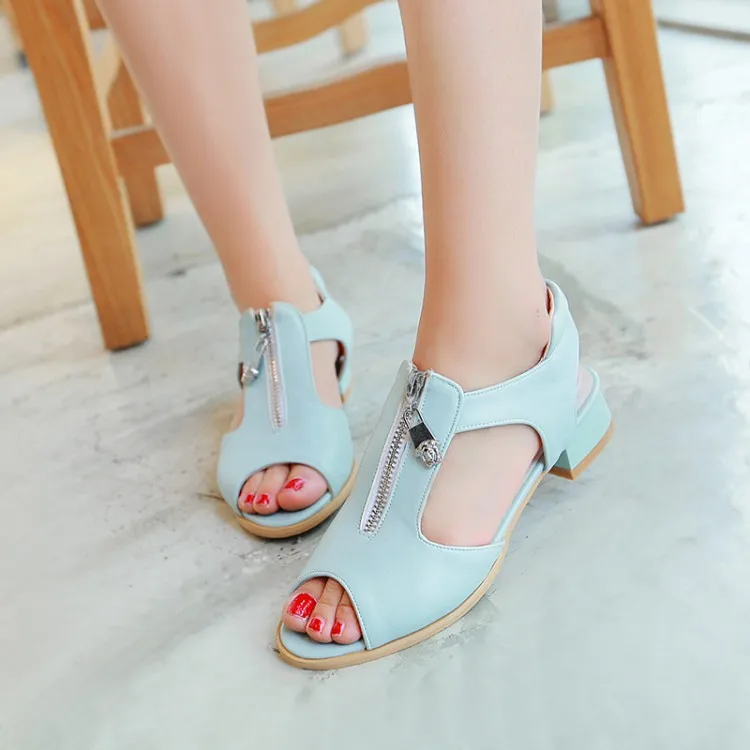 

Big Size 11 12 13 14 15 16 17 high heels sandals women shoes woman summer ladies Fish mouth thick heel zipper rear empty heel