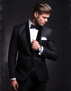

Classic Style Men Suits Custom Made Wedding Suit Slim Fit Groom Tuxedos Black Groomsman Suit Best Man Bridegroom Suits 2 Pieces