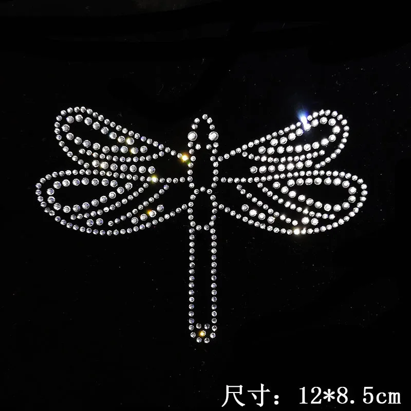 Iron-On Rhinestone Design 6" Dragonfly Pair Transfer Motif Any Color 