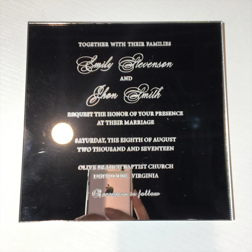  Customized sample for 150*150MM silver mirror acrylic wedding invitation card - 32856334097