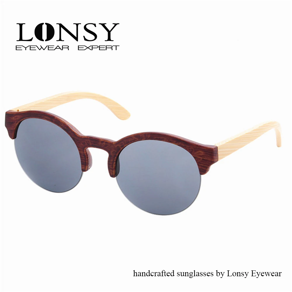 Новые модные круглые солнцезащитные очки с деревянной оправой Женские Ретро Gafas ручной работы бамбуковые деревянные солнцезащитные очки LS5020