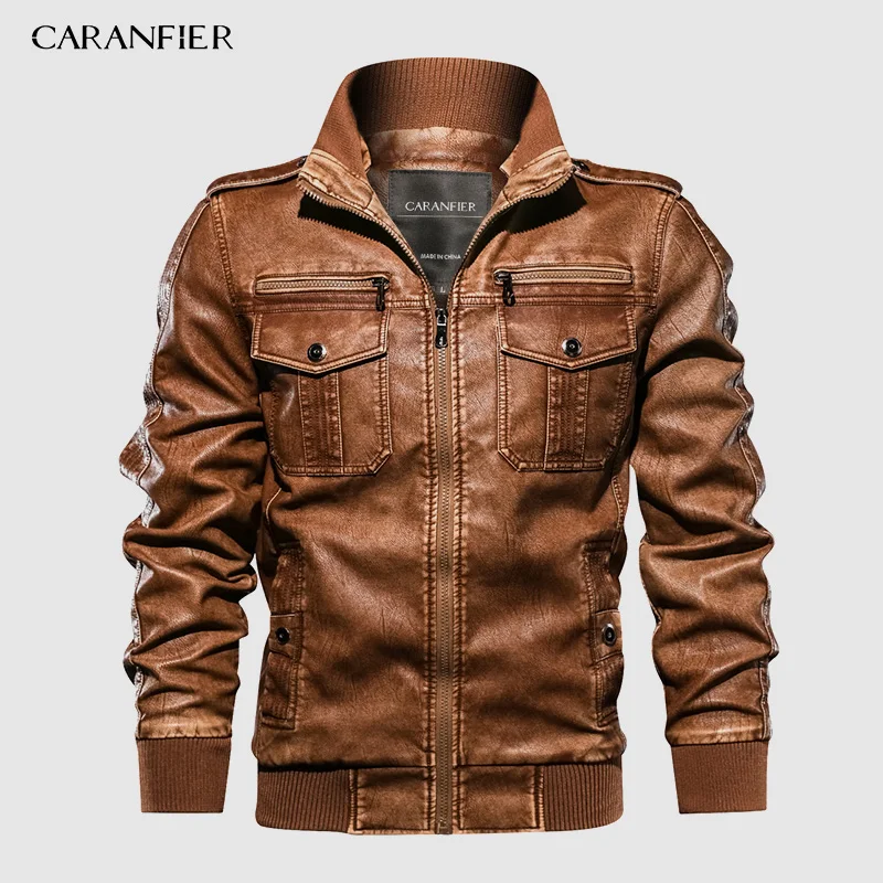 

CARANFEIR 2019 Brand Mens PU Jackets Coats Motorcycle Biker Faux Leather Jacket Autumn Winter Clothes Male Classic Thick Velv