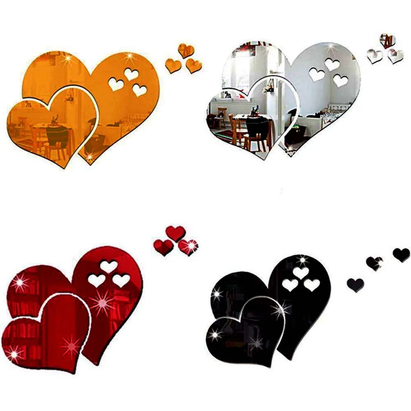

3D Mirror Love Hearts Removable Home Room Art Mural Christmas Decor Office Ceramics Bedroom Window Wall Sticker Christmas Gifts