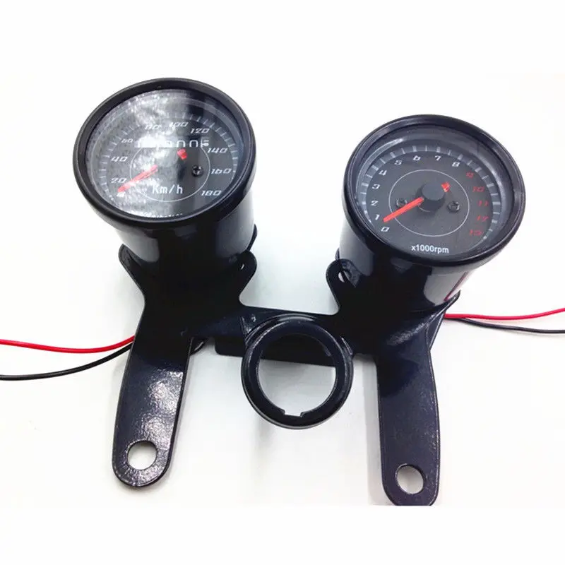 Universal Motorcycle LED Dual Odometer KMH Speedometer Gauge Cruiser Bobber 12V