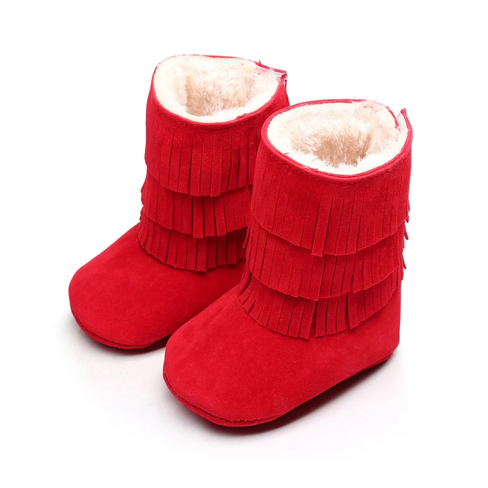 Однотонные зимние ботинки с бахромой для маленьких мальчиков зимняя детская обувь теплые меховые ботинки для новорожденных, для первых шагов, для детей от 0 до 3 лет, замшевые мокасины для девочек, Bebe
