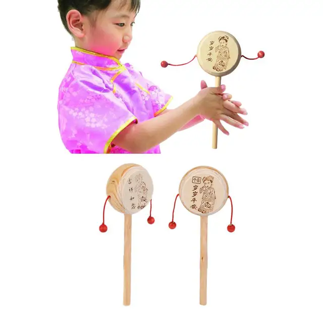 Baby Kids Child Wood Rattle Drum Instrument Child Musical Toy