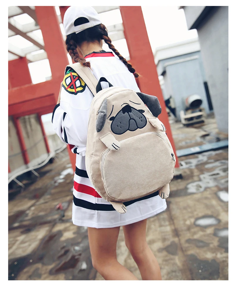 Feminina do Vintage Mochila para Meninas Mulheres Mochila Lona Bonito Raposa Orelha Bordado Veludo Notebook Escola Cão 8 Bolsas e Malas