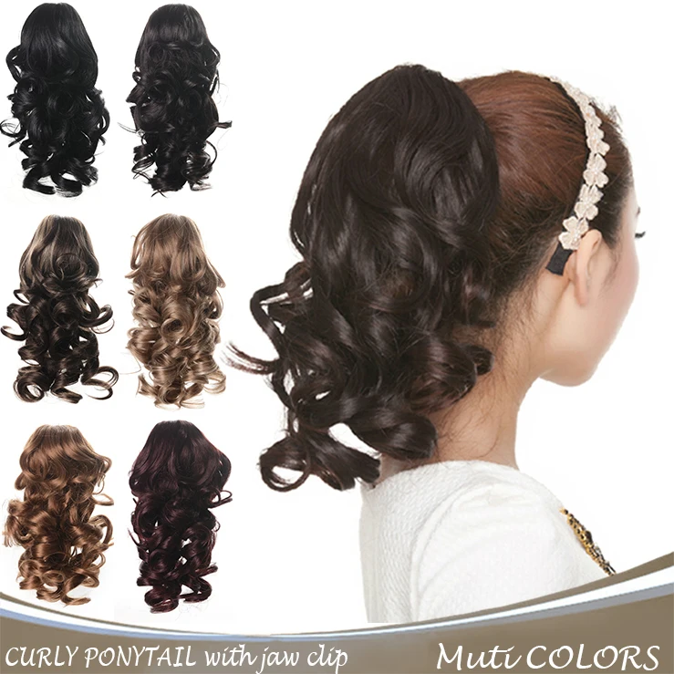 Rosette 12 9Color Long Curly Hair Synthetic Claw Clip Drawstring Ponytail Extensions Fake Tress Hairpieces My Little Pony Tail