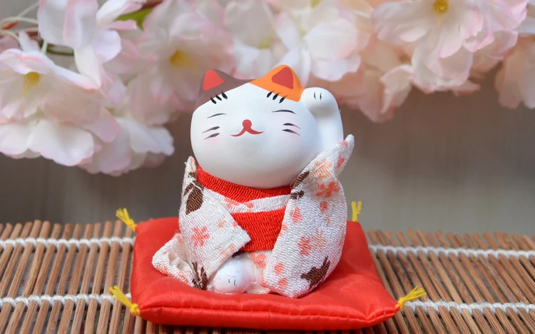 3 шт. фигурки счастливого кота японское кимоно Maneki Neko гипсовые украшения животные котенок миниатюры украшение дома бизнес подарок