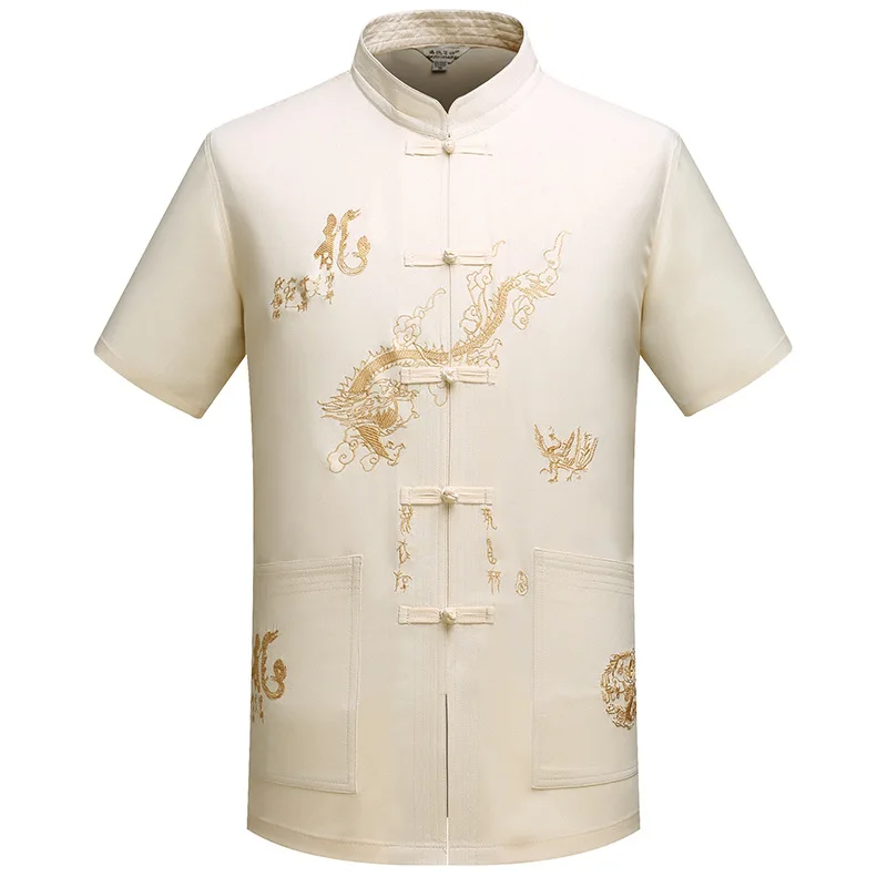 Мандарин Воротник Кунг фу Тай Чи Униформа Традиционный китайский дракон одежда Тан костюм топ летний хлопок льняная рубашка для мужчин M-XXXL