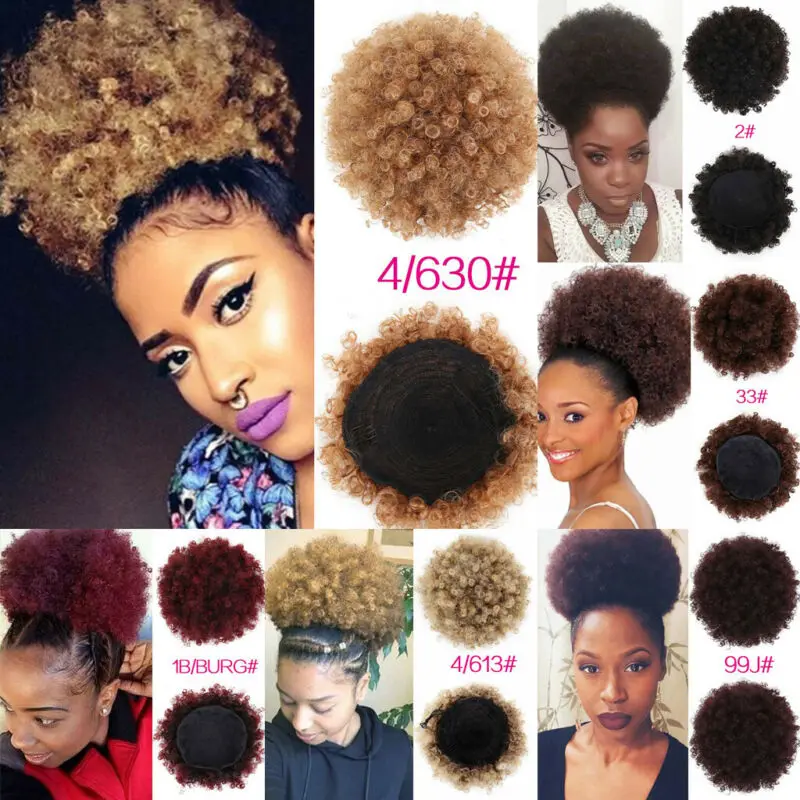 

2019 New Women Afro Bun Hair Ponytail Synthetic Kinky Puff Curly Puff Clip in Drawstring