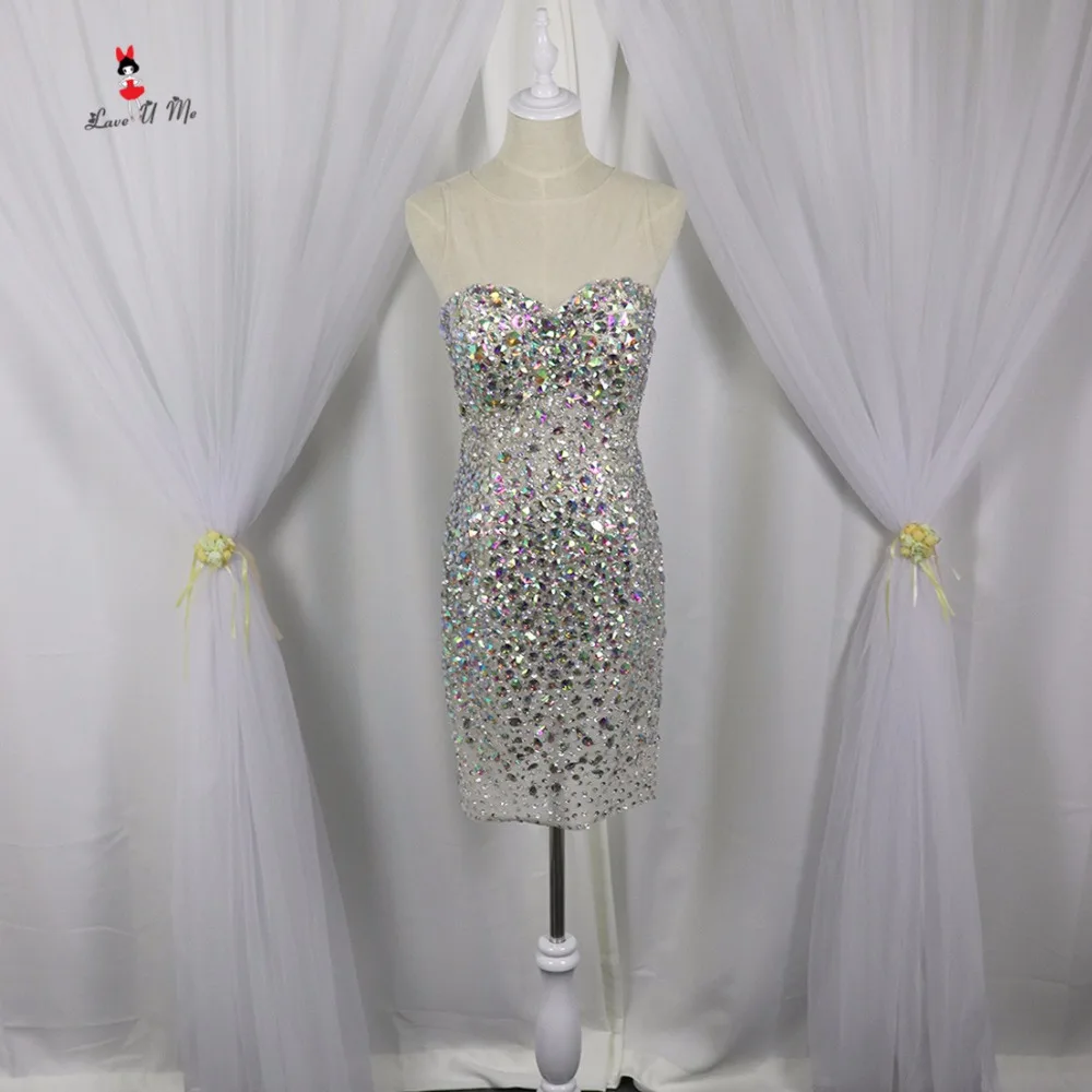 

Vestidos de Coctel Elegant Cocktail Dresses See Through Sexy Short Party Dress Rhinestones Crystals Prom Gowns 2017 Backless