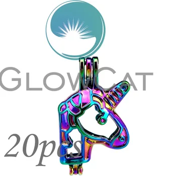 

20x CC686 Rainbow Colors Unicorn Stone Beads Cage Jewelry Making Essential Oil Diffuser Pearl Cage Locket Pendant