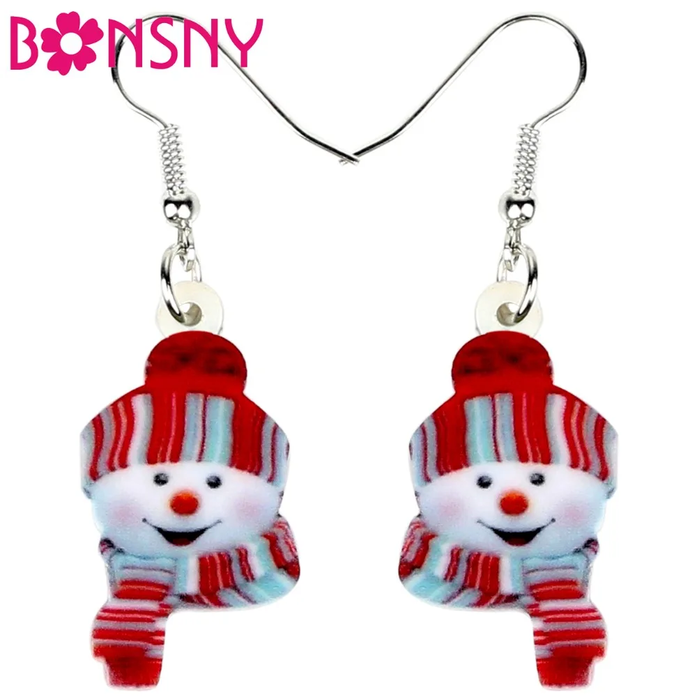 

Bonsny Acrylic Christmas Happy Hat Snowman Earrings Drop Dangle Cartoon Decoration Jewelry For Women Girls Teens Charms Bijoux