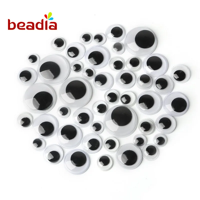 

100pcs Mixed 8/10/12/15/20mm Self-adhesive Googly Wobbly Round Doll Eyes DIY Plastic Doll Eye Used for Kids Crafts Accessories