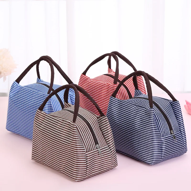 

2019 latest lunch insulation cold cloth striped large picnic carrying case insulation portable lunch box