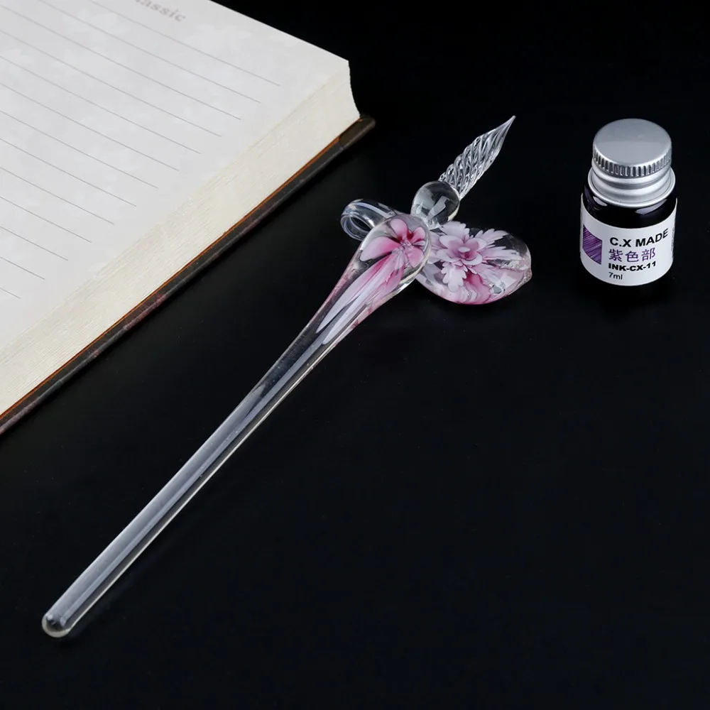 Details about   Handmade Art Faux Crystal Floral Glass Dip Pens Signature Ink Writing Pen Gift 