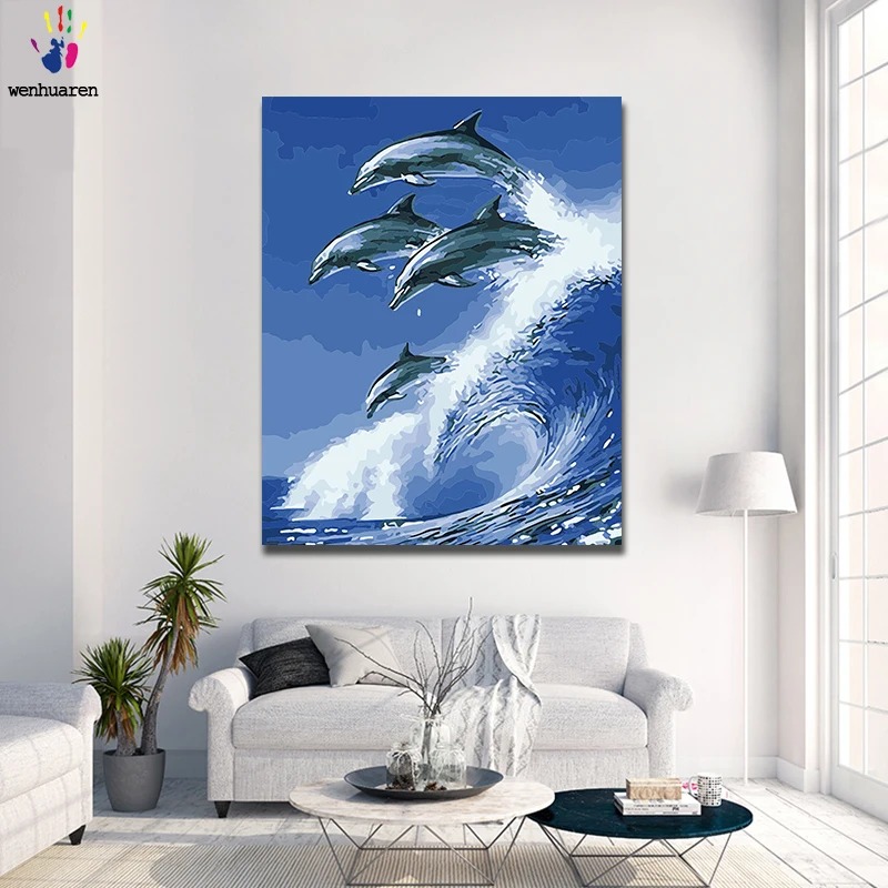 

DIY painted fish painting is a combination of number and toolkits with a frame of 40x50