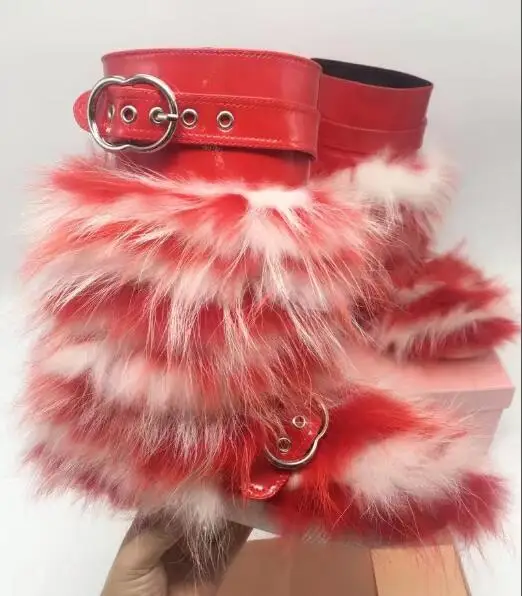 Fourrure Renard Clair Femmes 41 Lapin rabbit rouge bleu Verni 35 Fur Ou Fur Hiver Plat Courtes Marque Bottes En veau Cuir Mi Fur De Rabbit Boucle fox Taille Noir 5cRq4LASj3