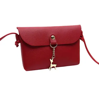 

Deer Pendant Leather Shoulder Bag Women's Fashion Vintage PU Leather Solid Hasp Envelope Square Messenger Bags Female Handbags
