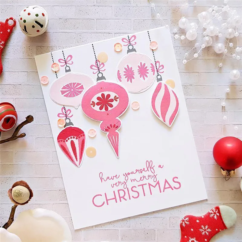 

YaMinSanNiO Clear Stamps and Dies Bell Decoration for Craft Dies Scrapbooking Album Stencil Brilliant Baubles Cutting Dies New