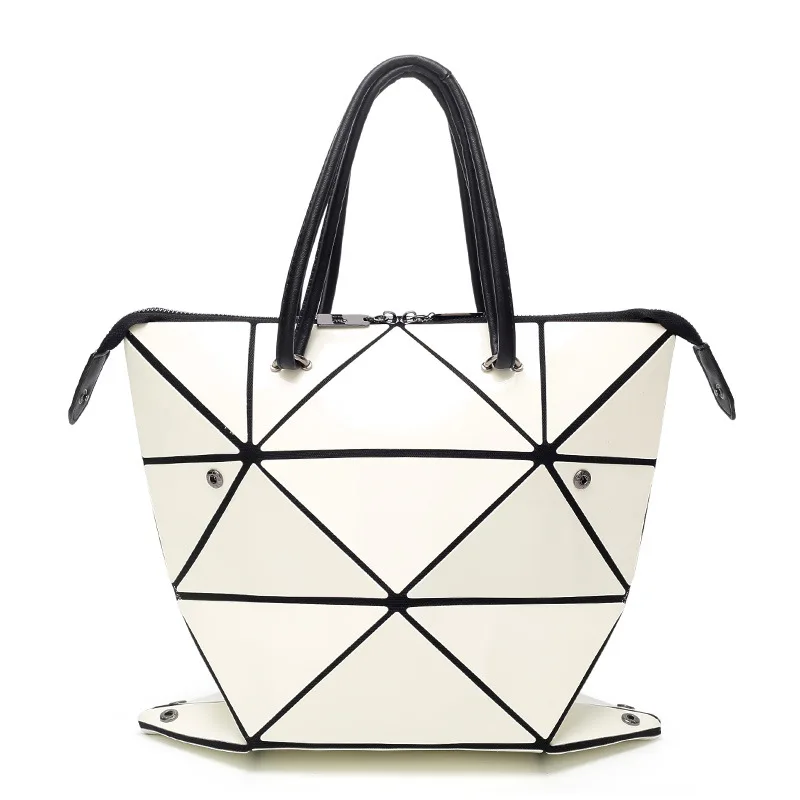 Прямая женские светящиеся сумки Сумка Женская Геометрическая Сумка с решетчатым рисунком сумка высокие стеганые сумки на плечо Лазерная простая Складная Сумочка - Цвет: White