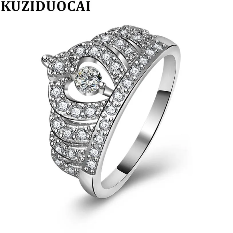

Kuziduocai New Fashion Jewelry Zircon Stainless Steel Crown Wedding Bride Party Rings For Women Girls Gifts Anillos Bague R-797