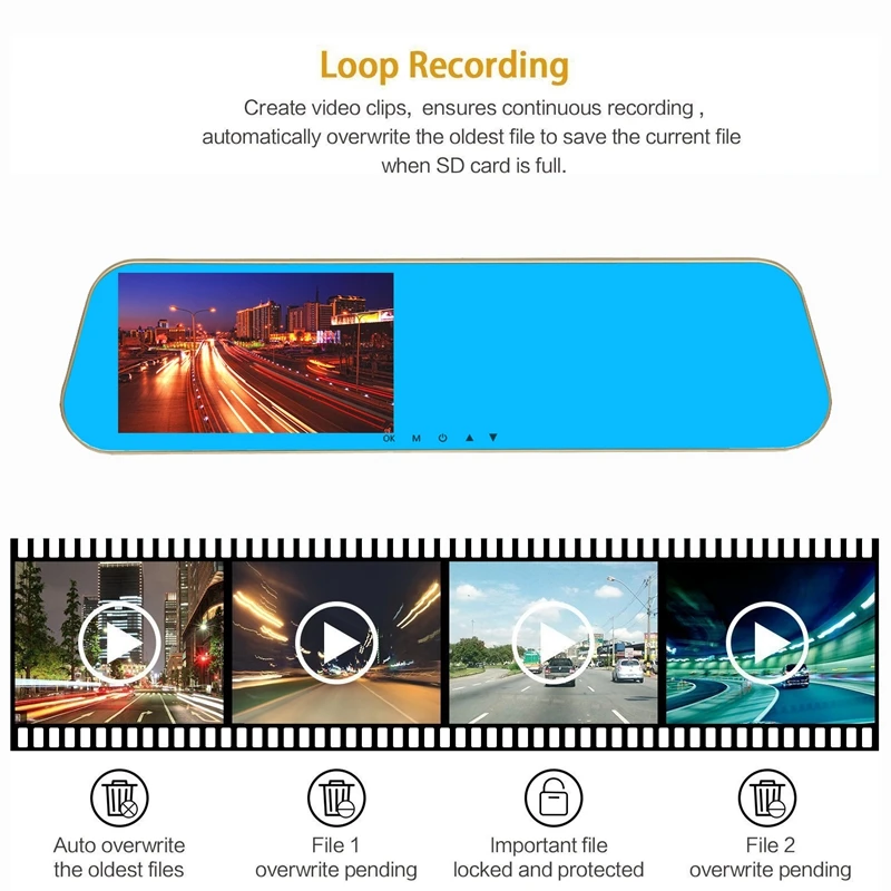 TAVIN Dash cam Dual lens Rearview mirror Car camera recorder Full hd 1080P mirror DVR auto 4.3 inch video Night Vision Car dvrs