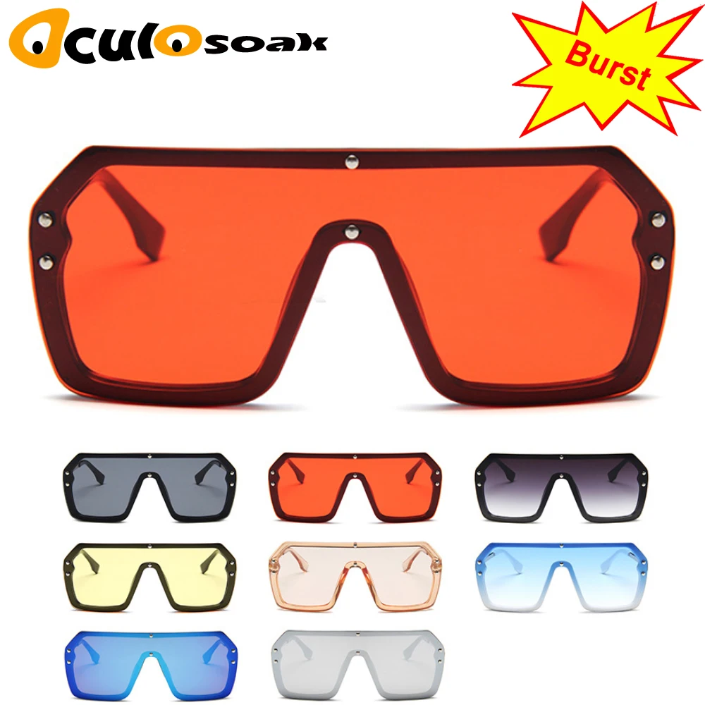 Red Black Oversized Square Sunglasses Men New 2019 One Piece Lens Big Frame Sun glasses For Women UV400 Silver Mirror