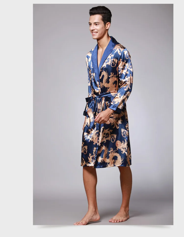 Мужской s шелковый халат мужской принт пижамы атласные пижамы длинные кимоно халат для мужчин плюс размер 3XL