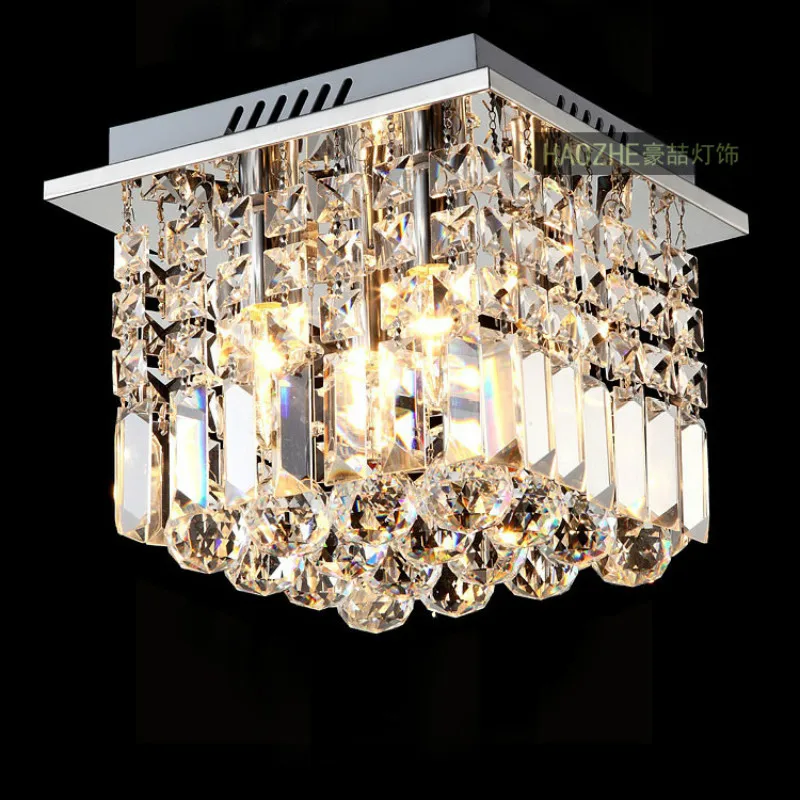 

High Quality Modern Fashion Luxurious Square K9 Crystal Led E14*2 Ceiling Lamp For Corridor Aisle Balcony Entrance 25cm 2274