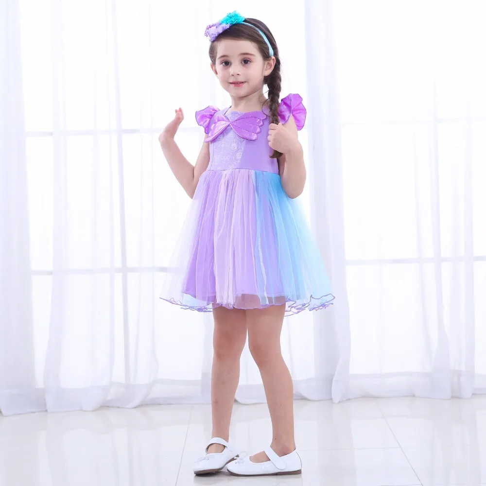 

Girls Dress Ariel Costume Kids Dresses for Girls Bow Rainbow TuTu Dress Princess Costume Cute Little Girls Easter Party Dress