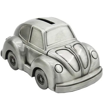 

Child Baby Gifts Antique Pewter Finish Car Shaped Coin Money Bank Box