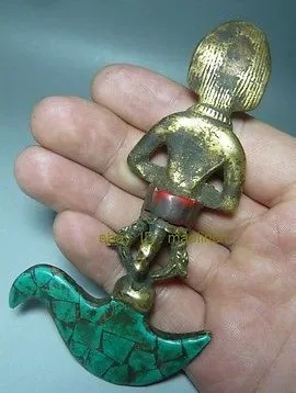 

Shipping Tibet Tibetan Bronze Turquoise Coral Buddhist Ritual Tool Vajra Doorje Statue discount 30%