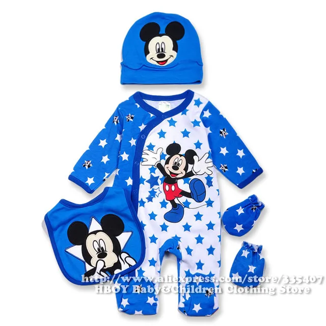 Brand D 4pcs/set Mickey Mouse Baby clothing sets Boys Rompers Bodysuits
