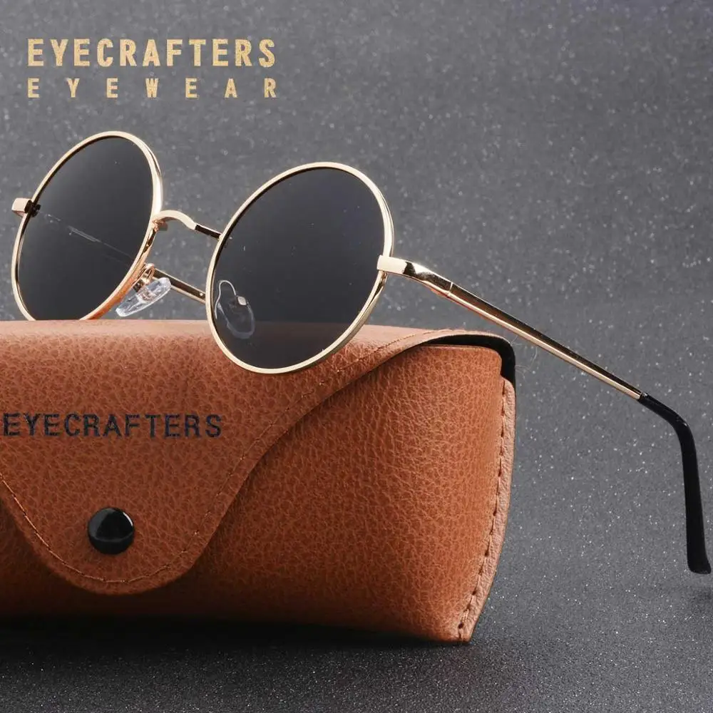 Eyecrafters круглый поляризованные металла стимпанк Ретро Винтаж солнцезащитные очки для мужчин женщин Серебряный зеркальное покрытие объектива очки солнцезащитные очки - Цвет линз: Gold Black