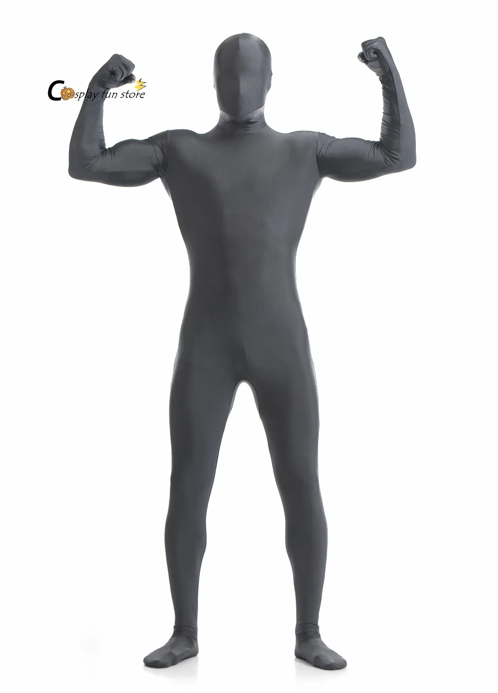 Cosplay&ware Custom Adult Full Body Spandex Lycra Zentai Suit Sliver Black Tight Suits Pure Color Halloween Party Unitard -Zentai shop online