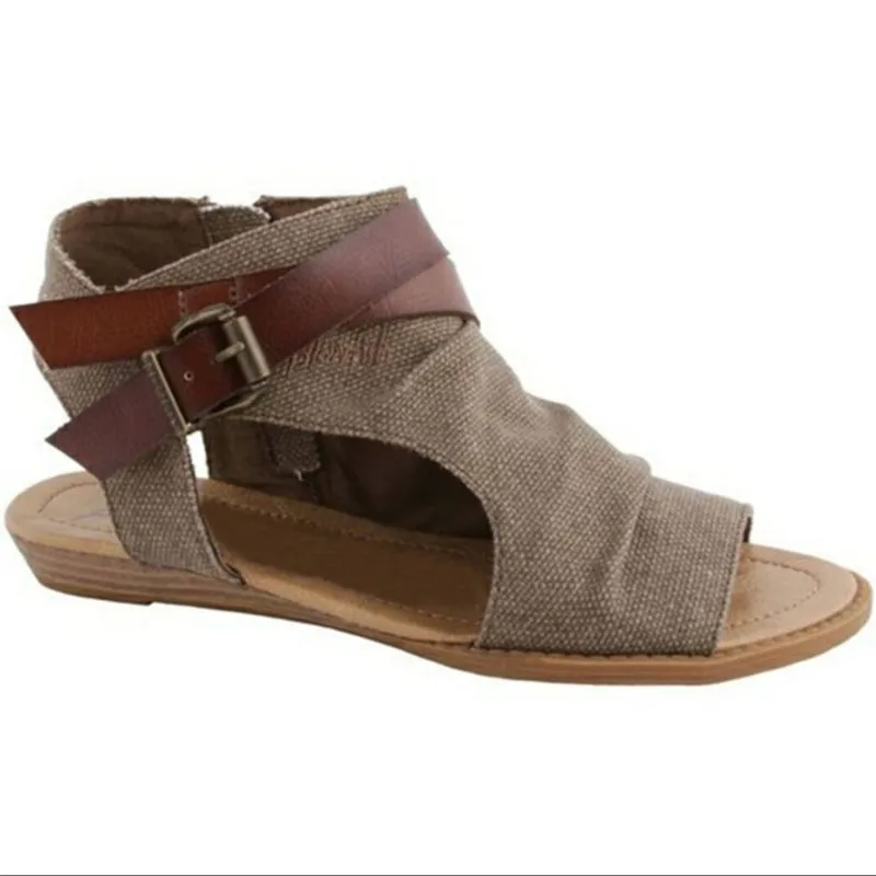 VTOTA/женские сандалии-гладиаторы с открытым носком; дизайнерские римские сандалии на молнии с пряжкой; женская летняя пляжная обувь на плоской подошве; Chaussure Zapatos - Цвет: Коричневый