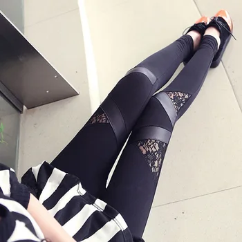 

Women Autumn Spring Sexy Skinny Stretch Lace Stitching Mesh Legging Pants Slim Fit Trousers Legins Gothic Adventure Time New