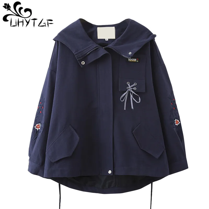 

UHYTGF Women Zipper Coat Bomber Jacket Spring autumn 2019 Long Sleeve Basic Loose Plus Size Wild Hooded Jackets Female New X239