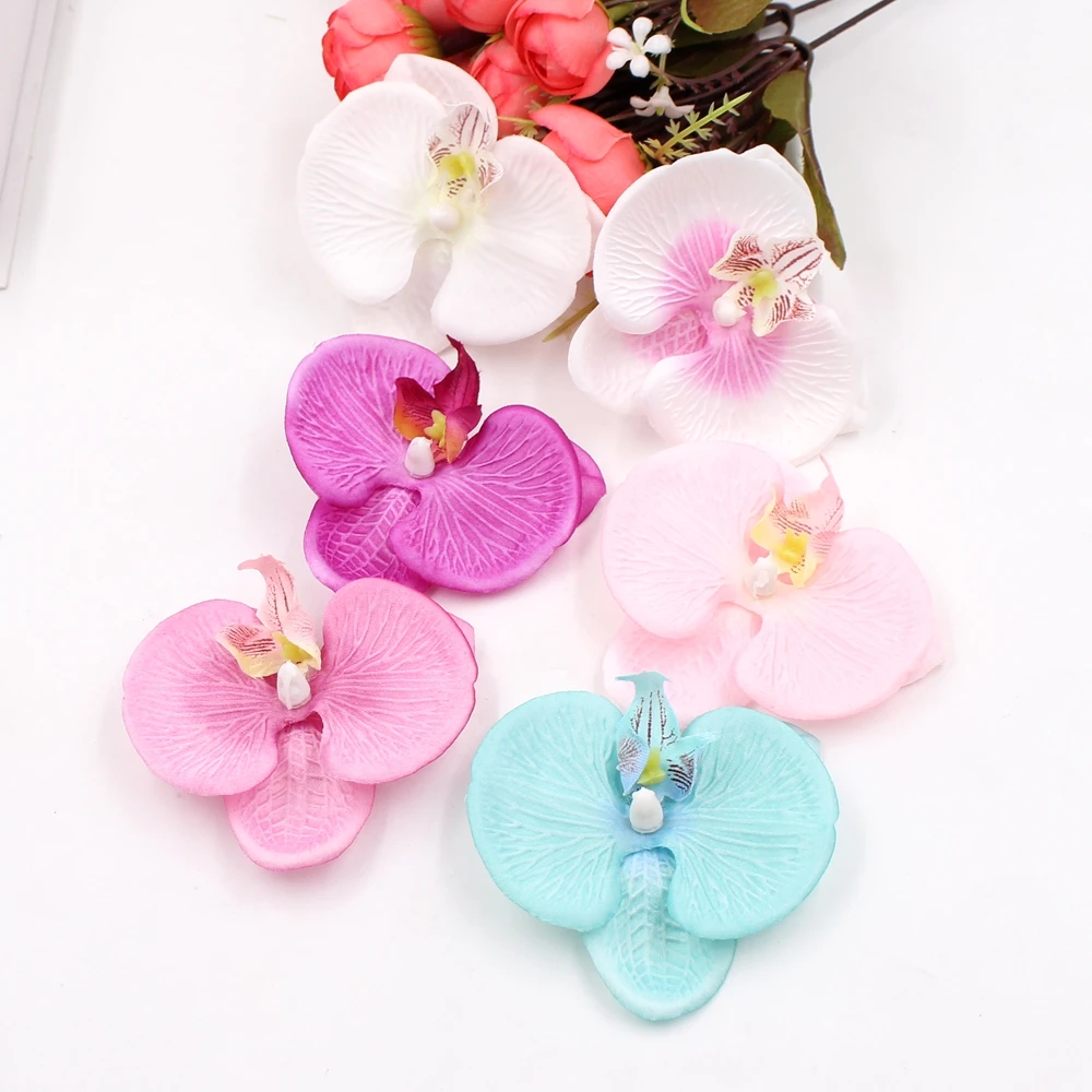 

100pcs Artificial Flower high quality Silk Butterfly Orchid Head For Wedding Car Home Decoration DIY Flores Cymbidium Handmade