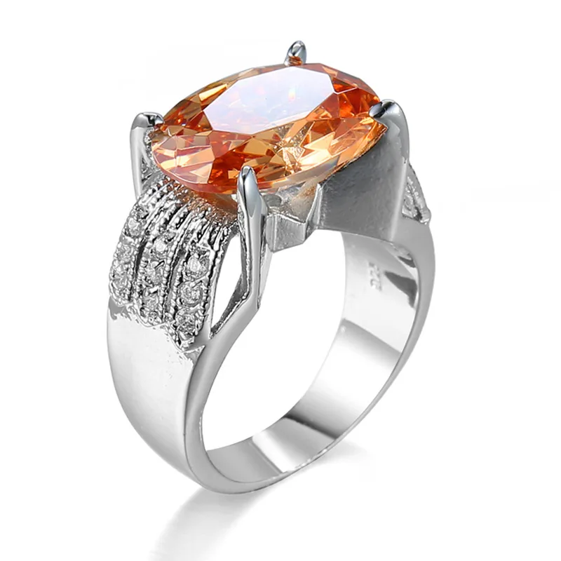 

Fashion Great Vintage Oval Cut Champagne CZ white gold Ring Size 6 7 8 9 10 Women Men Jewelry Party Gift Wholesale