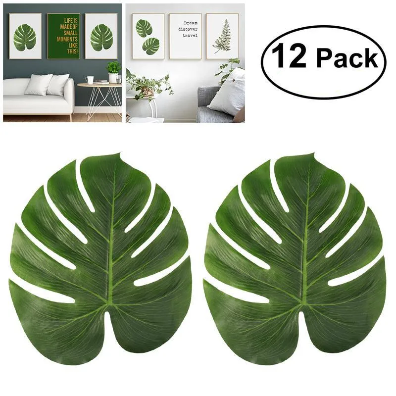 

12pcs 35x29cm Artificial Tropical Palm Leaves Simulation Leaf for Hawaiian Luau Party Jungle Beach Theme Party Decorations