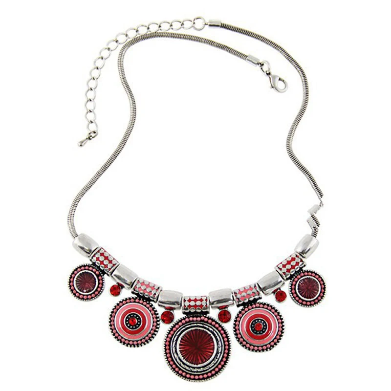 Ожерелье-чокер с кристаллами циркония и полимерными бусинами для женщин серебряного цвета, цепочка из сплава в стиле панк, Богемия, этническое женское массивное ожерелье - Окраска металла: Red