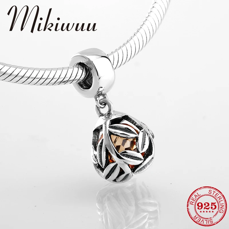 

925 Sterling Silver Tree of life orange zircon charm fine Pendant bead Jewelry making Fit Original Pandora Charm women Bracelet