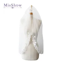 MisShow дешевые аппликация один метр Один Слои кружево Тюль Свадебная Фата с расческой край Аппликации Свадебные аксессуары