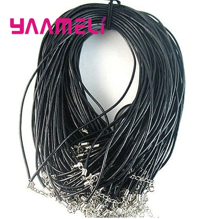 

Wholesale 100pcs 18 Inch Real Hide Rope Necklace Chain Round Black Real Leather Ropes for Jewelry Making Components