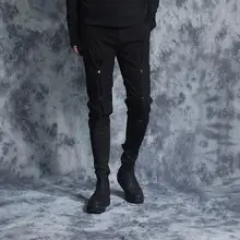 Модные панк поддельные 2 предмета Штаны Мужские Брюки Хомбре Брюки-карго для мужчин мужские панталоны Личности Железной пряжкой