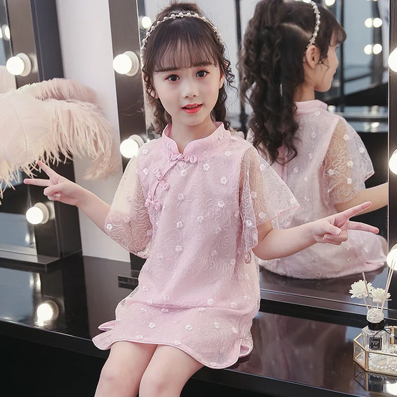 

2019 Summer Lace Vest Girls Dress Baby Girl Princess Dress 4-14 Years Old Petal Embroidered Children's Clothes girls dresses