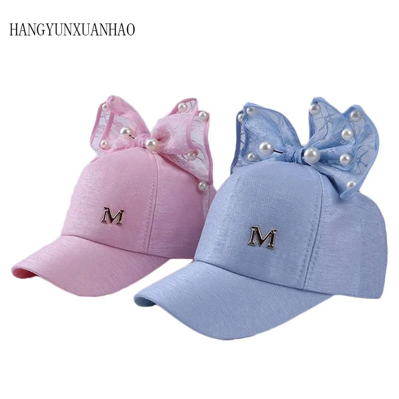 

HANGYUNXUANHAO Cute Children M Baseball Cap Baby Summer Hat Rabbit Ear Pearl Big Bow Kids Sun Hat Girls Snapback Hip Hop Caps